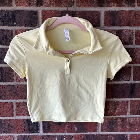 Sm Alo Yoga Cropped Polo Shirt Butter Yellow Soft Tenniscore Activewear Preppy - Picture 1 of 8